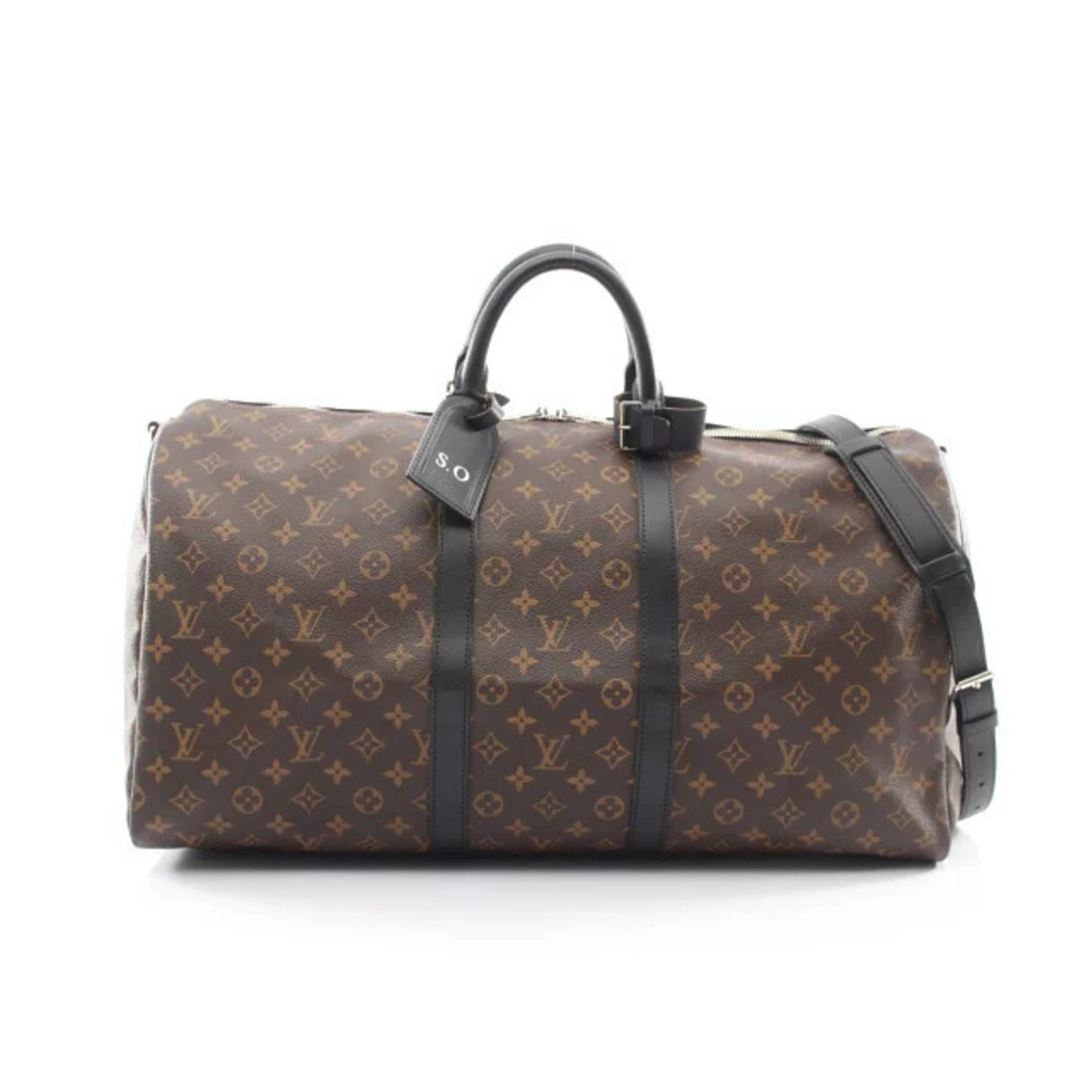 Louis Vuitton Keepall Bandouliere Canvas Leather Travel Bag Macassar Brown Black